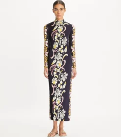 BEDRUCKTES JERSEYKLEID MIT STEHKRAGEN