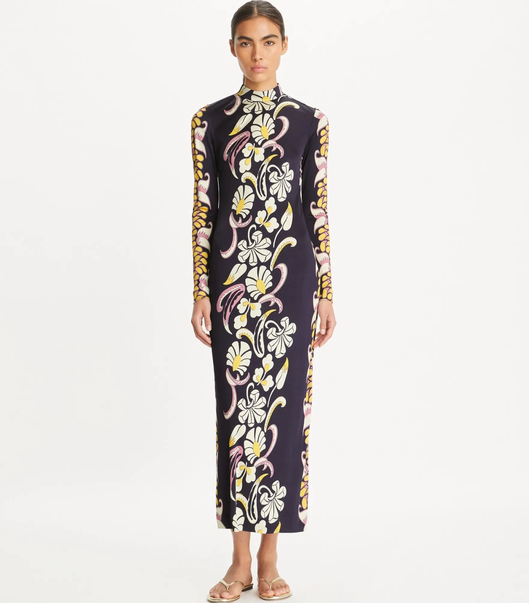 BEDRUCKTES JERSEYKLEID MIT STEHKRAGEN