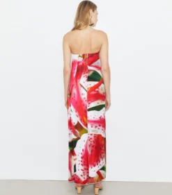 BEDRUCKTES, TRÄGERLOSES KLEID AUS VISKOSE
