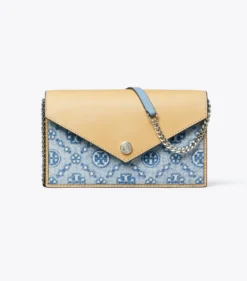 GELDBÖRSE IM KUVERT-STIL AUS DENIM MIT T-MONOGRAMM UND KETTE