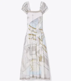 GESMOKTES KLEID MIT PRINT