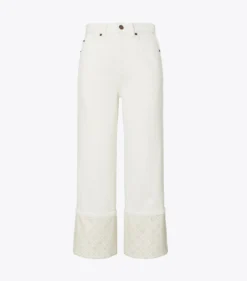 JEANS MIT T-MONOGRAMM, KONTRASTIERENDEM UMSCHLAG UND GERADEM BEINSCHNITT