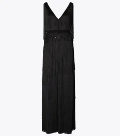 KLEID AUS VISKOSE MIT FRANSEN