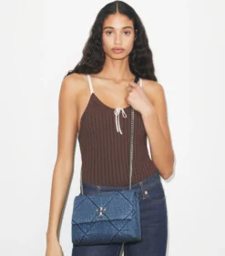 KLEINE KIRA SCHULTERTASCHE AUS DENIM MIT RAUTENSTEPPUNG