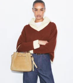 ROMY BUCKET BAG AUS WILDLEDER MIT HEFTNAHT