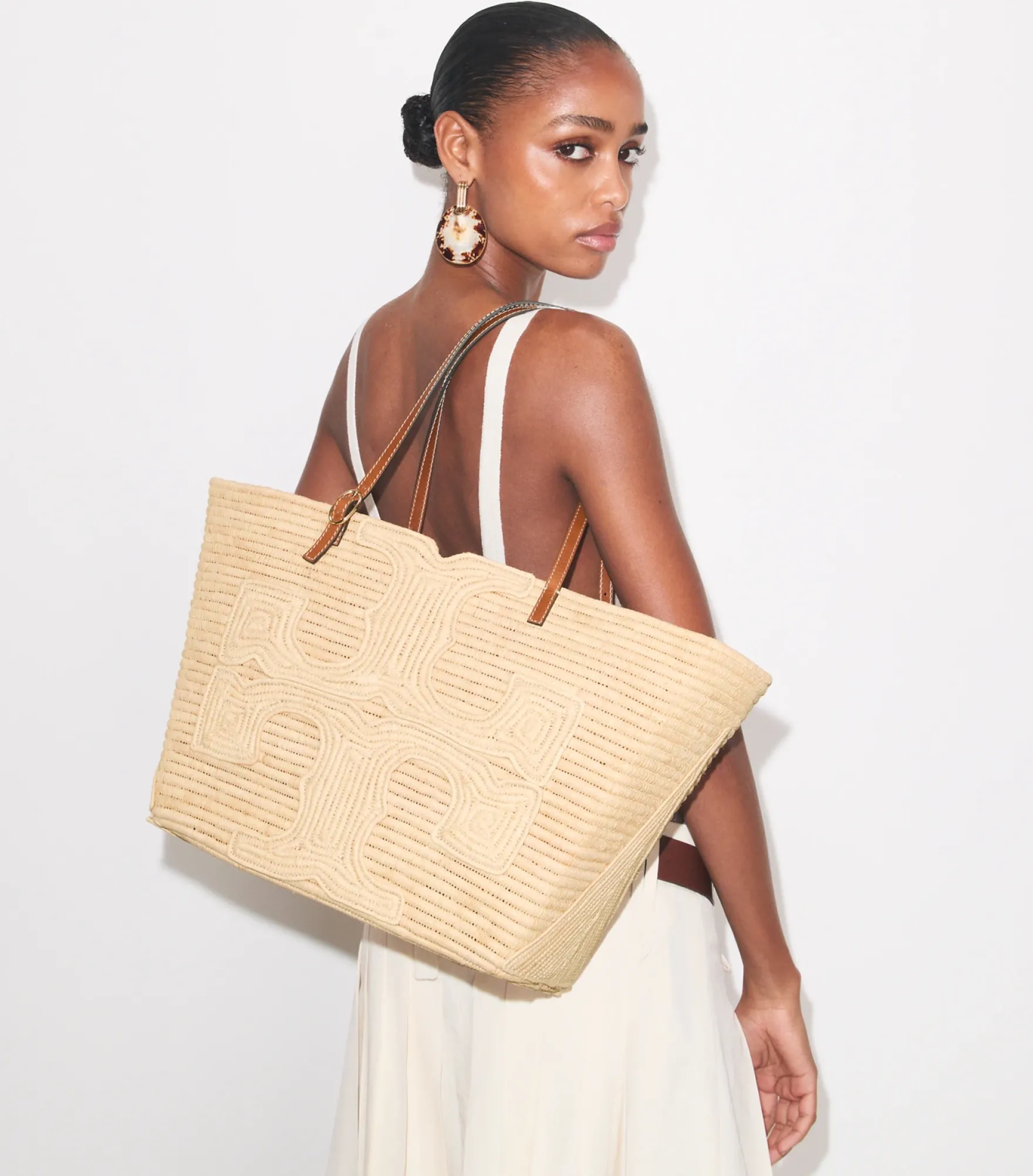 TORY BURCH X DOUM FOR WOMEN LARGE ELLA RAFFIA TOTE