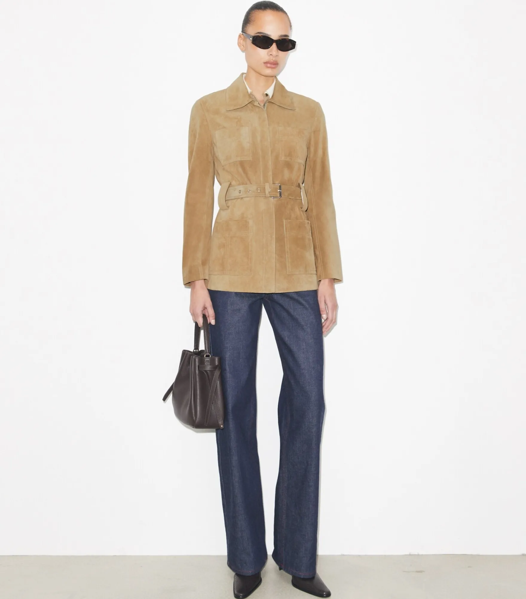 WILDLEDERJACKE MIT GÜRTEL